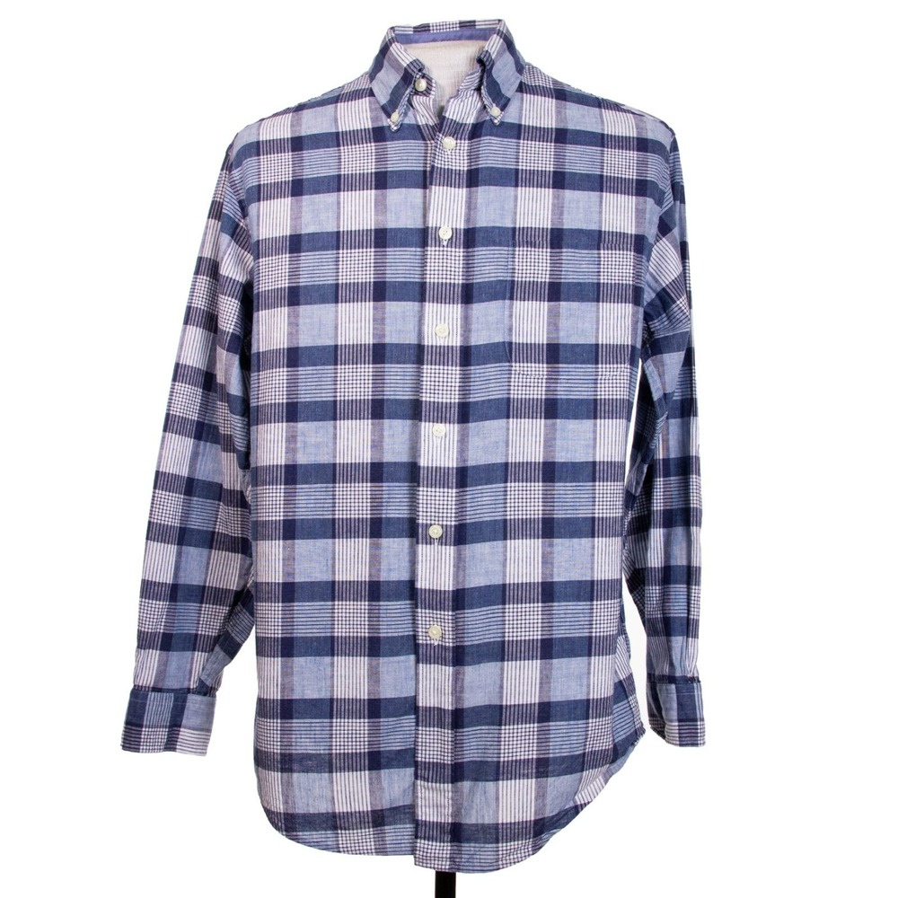 Brooks Brothers‎ Madison Mens S Blue Plaid Check Cotton Long Sleeve Shirt